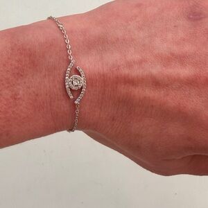 Designers Silver Pave Dainty Evil Eye Tennis Bracelet w/ Delicate Crystal Detail